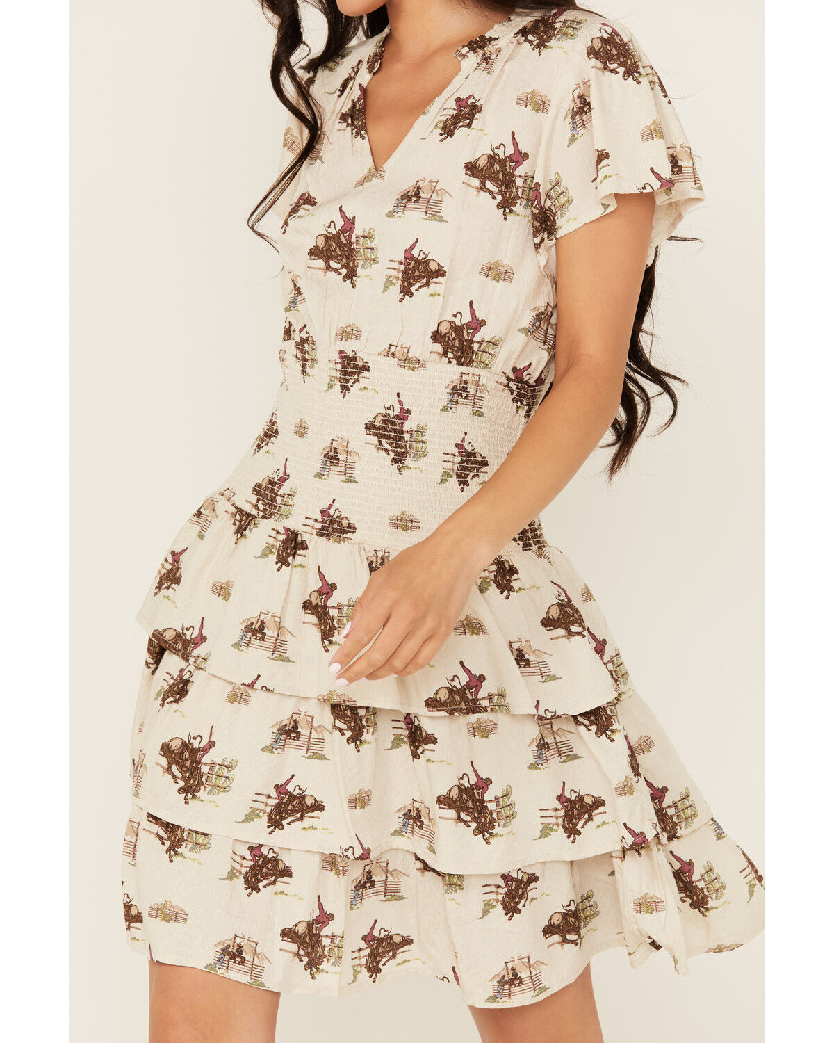 Ariat Women's Stellar Conversational Print Tiered Short Sleeve Mini Dress