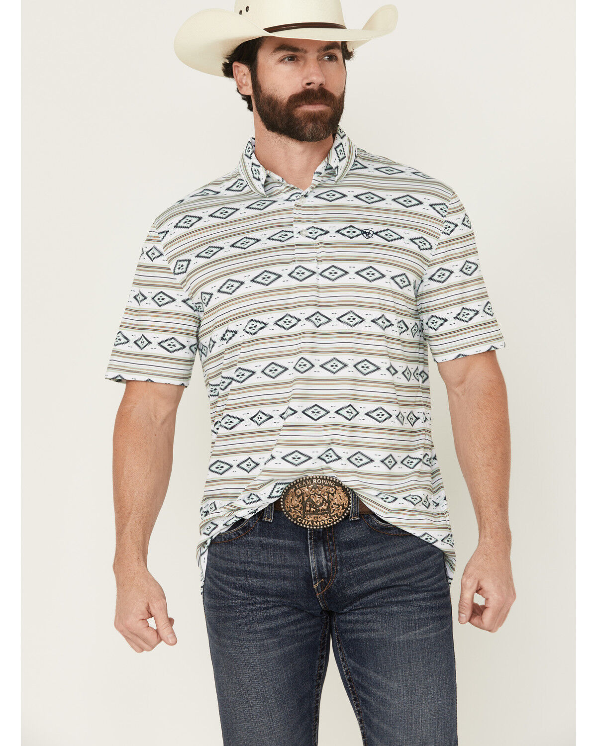 Ariat Men's Southwestern Striped Short Sleeve Performance Polo
