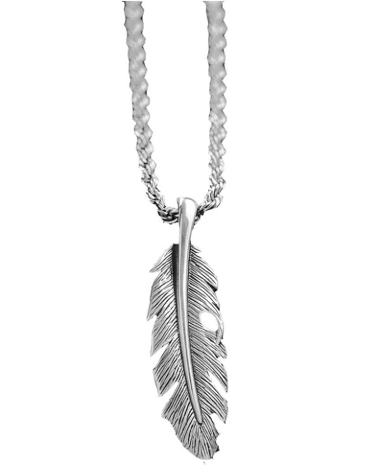 M & F Western Men's Silver Twisted Feather Necklace