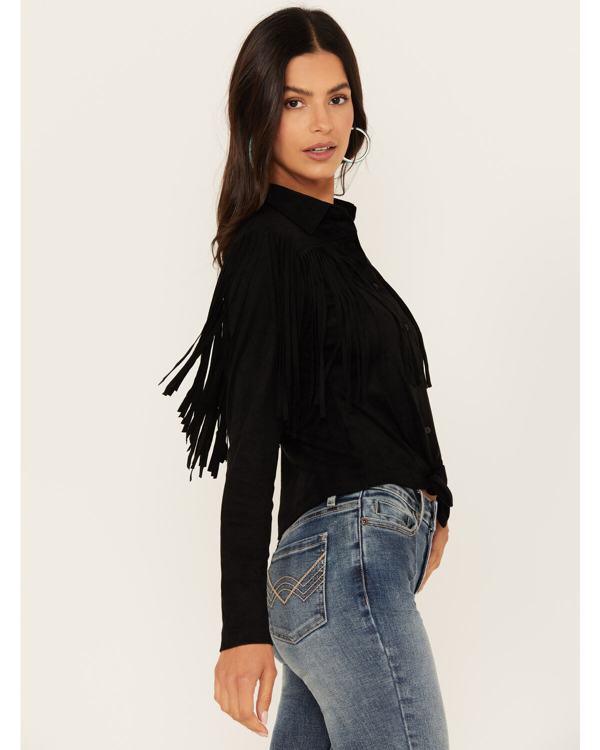 Idyllwind Women's Fate Tie Front Faux Suede Fringe Top