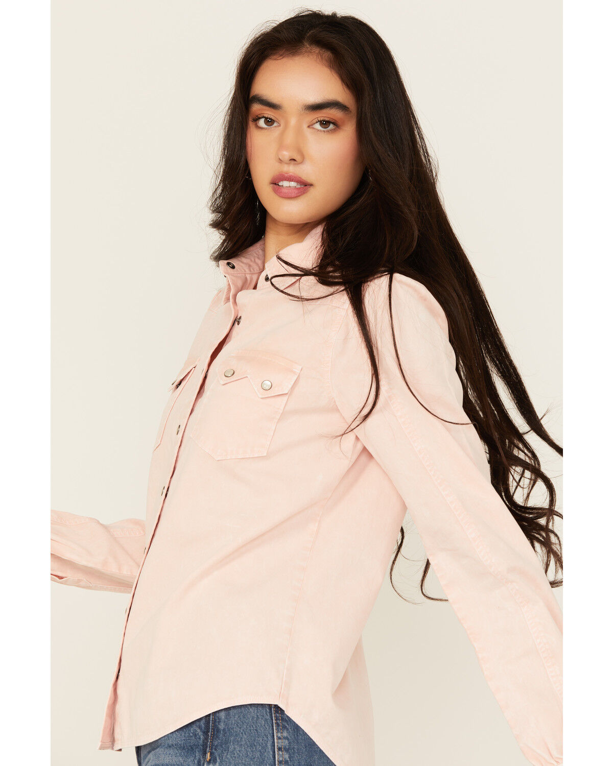 Cruel Girl Women's Solid Long Sleeve Pearl Snap Western Shirt