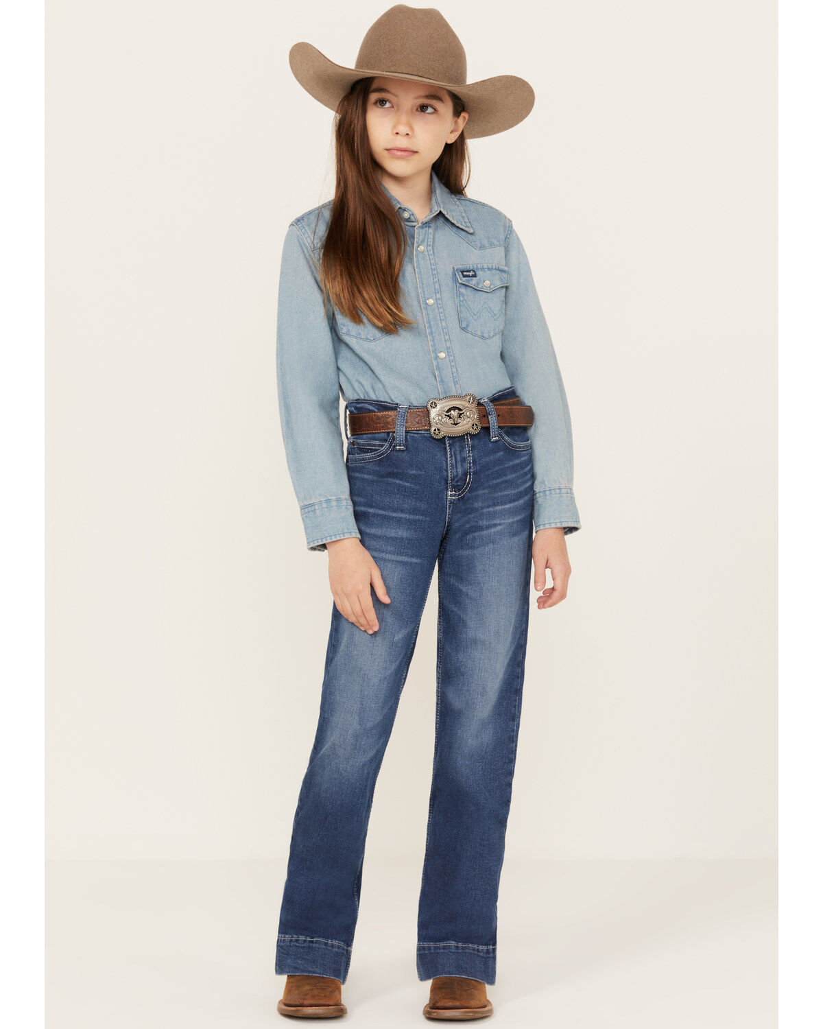 Wrangler Girls' Medium Wash Trouser Leg Jeans