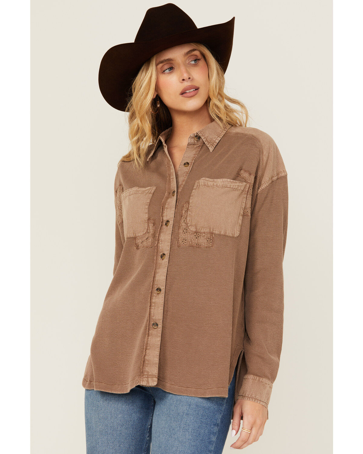 Cleo + Wolf Women's Candie Patchwork Long Sleeve Button-Down Shirt