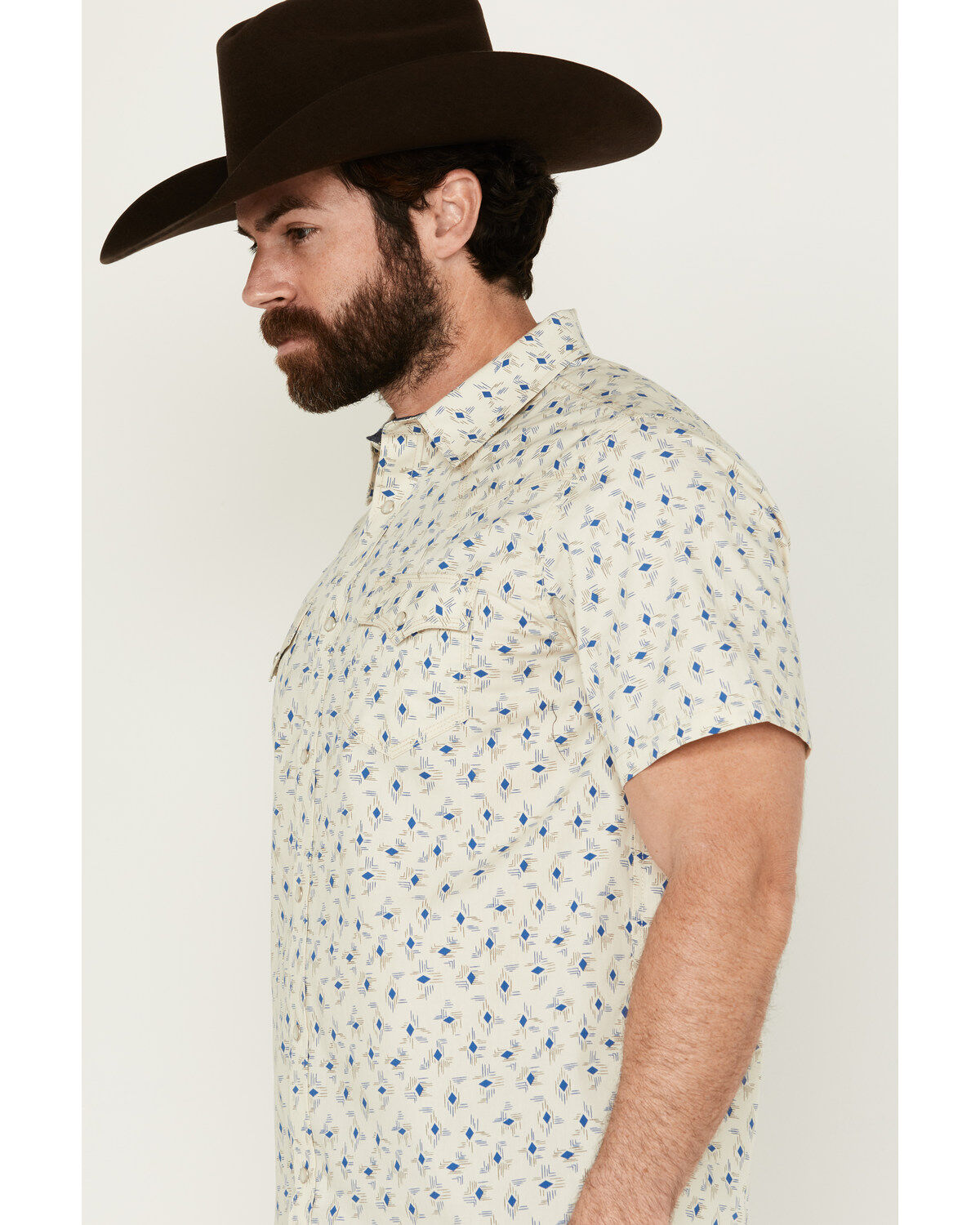 Moonshine Spirit Men's Tenor Southwestern Geo Print Short Sleeve Snap Western Shirt