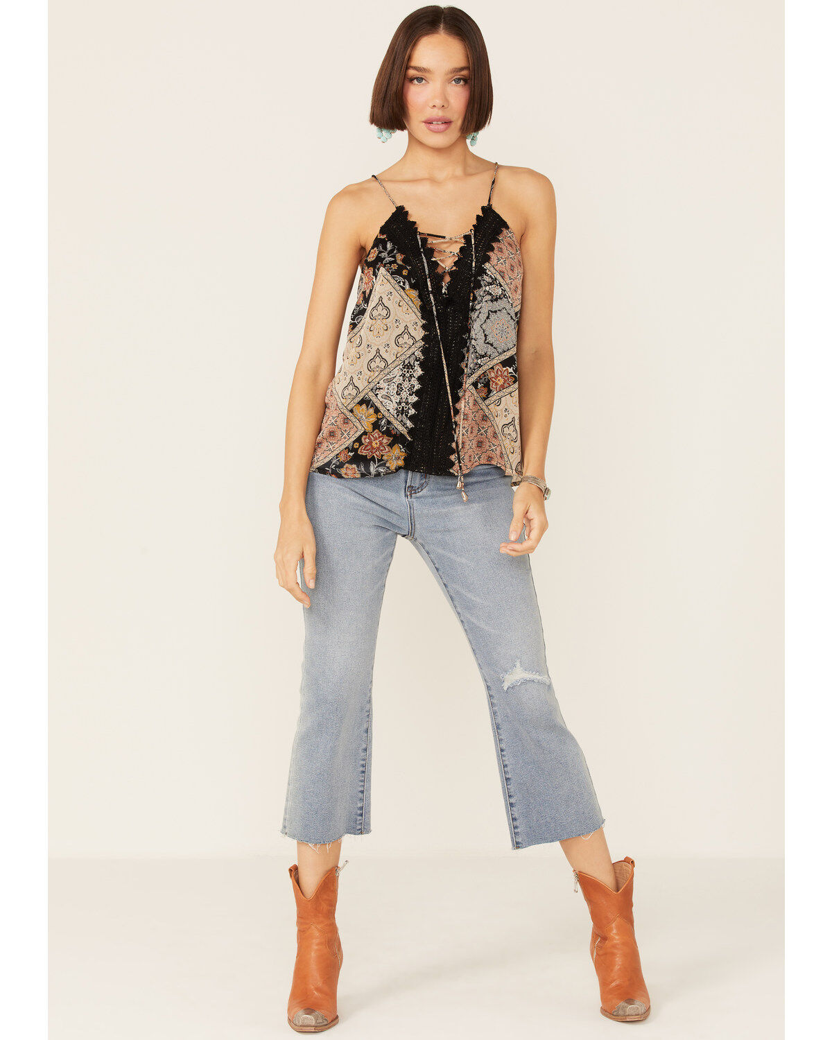 Miss Me Women's Multicolored Patchwork Lace Tank