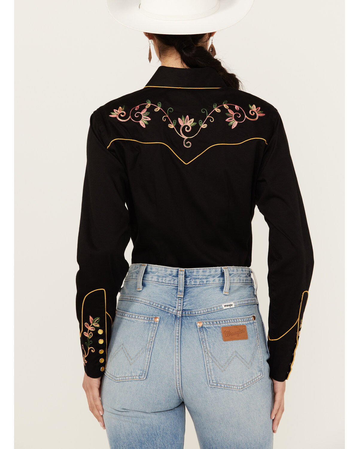 Rockmount Ranchwear Women's Floral Embroidered Long Sleeve Pearl Snap Western Shirt