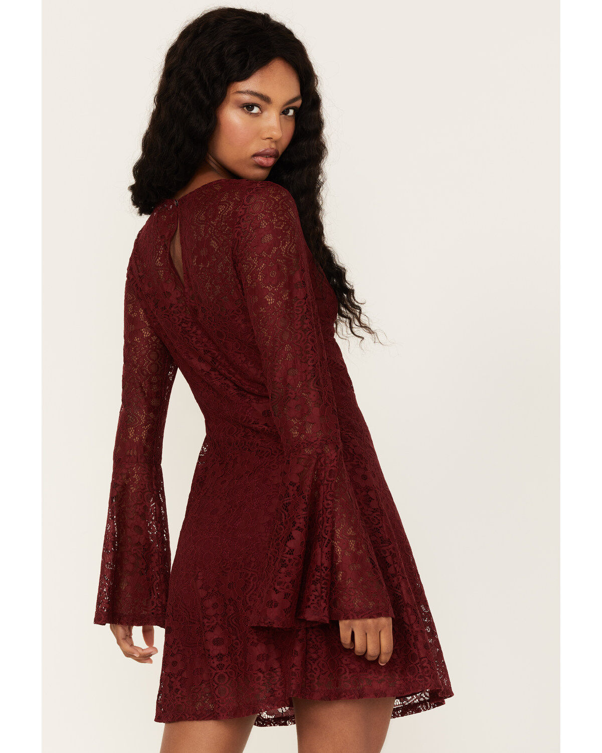 Beyond The Radar Women's Lace Tie Front Mini Dress