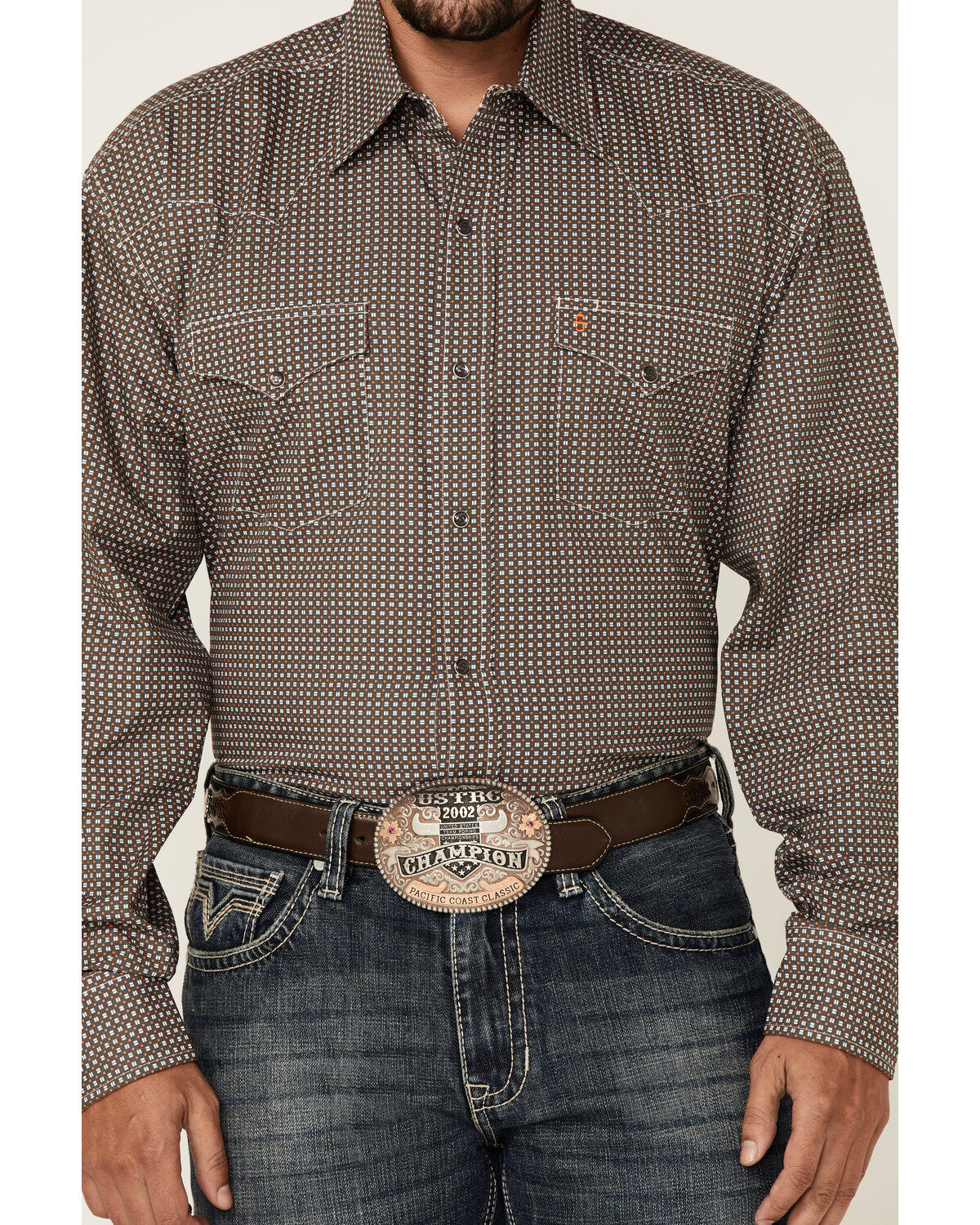Stetson Men's Dash & Dot Geo Print Long Sleeve Button Down Western Shirt
