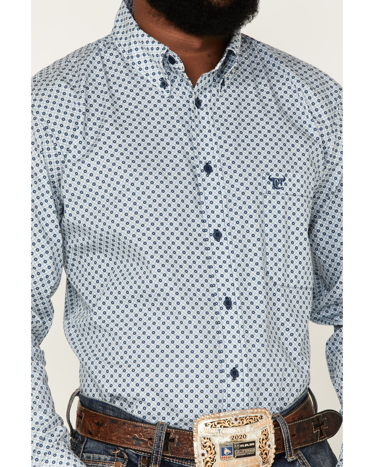 Cowboy Hardware Men's Diamond Star Print Long Sleeve Button-Down Western Shirt