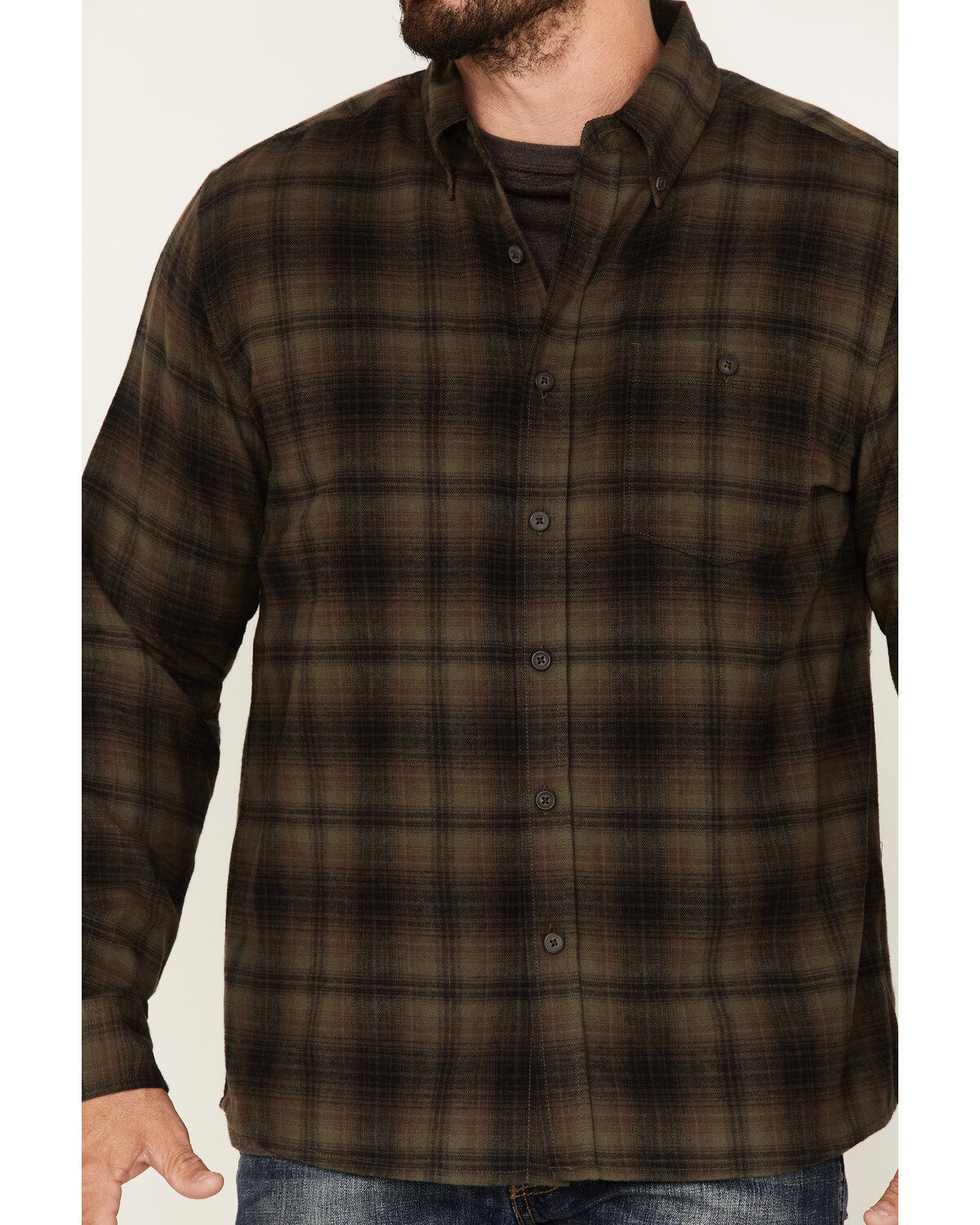 North River Men's Medium Plaid Print Long Sleeve Button-Down Flannel Shirt