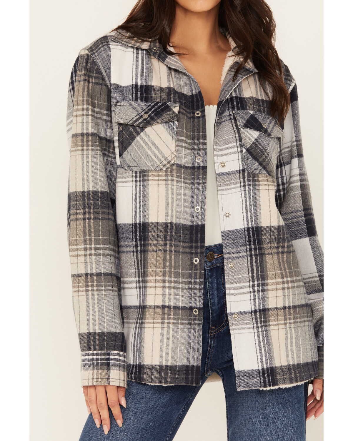 Pacific Teaze Women's Plaid Print Sherpa Lined Shacket