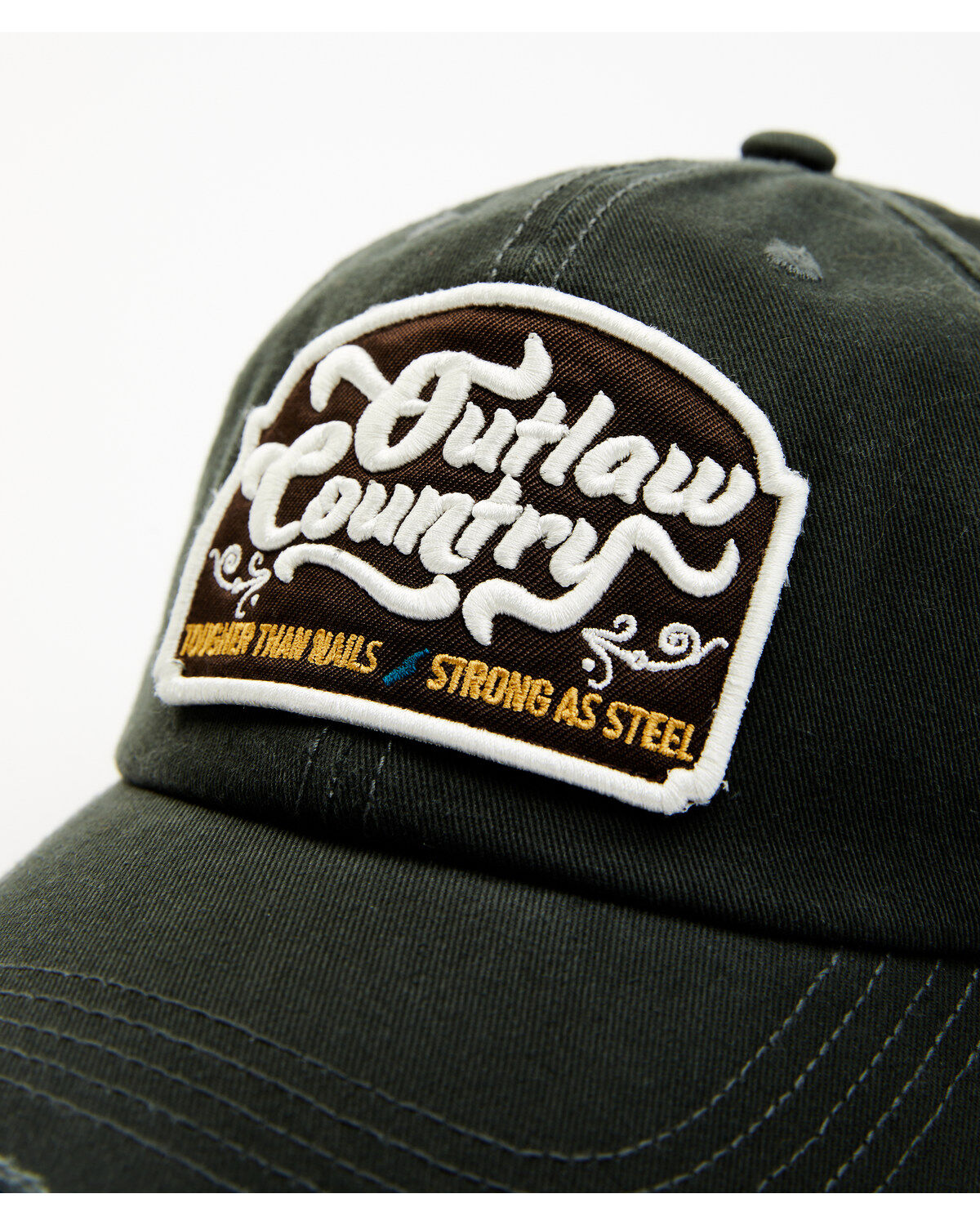Moonshine Spirit Men's Distressed Olive Outlaw Country Patch Ball Cap