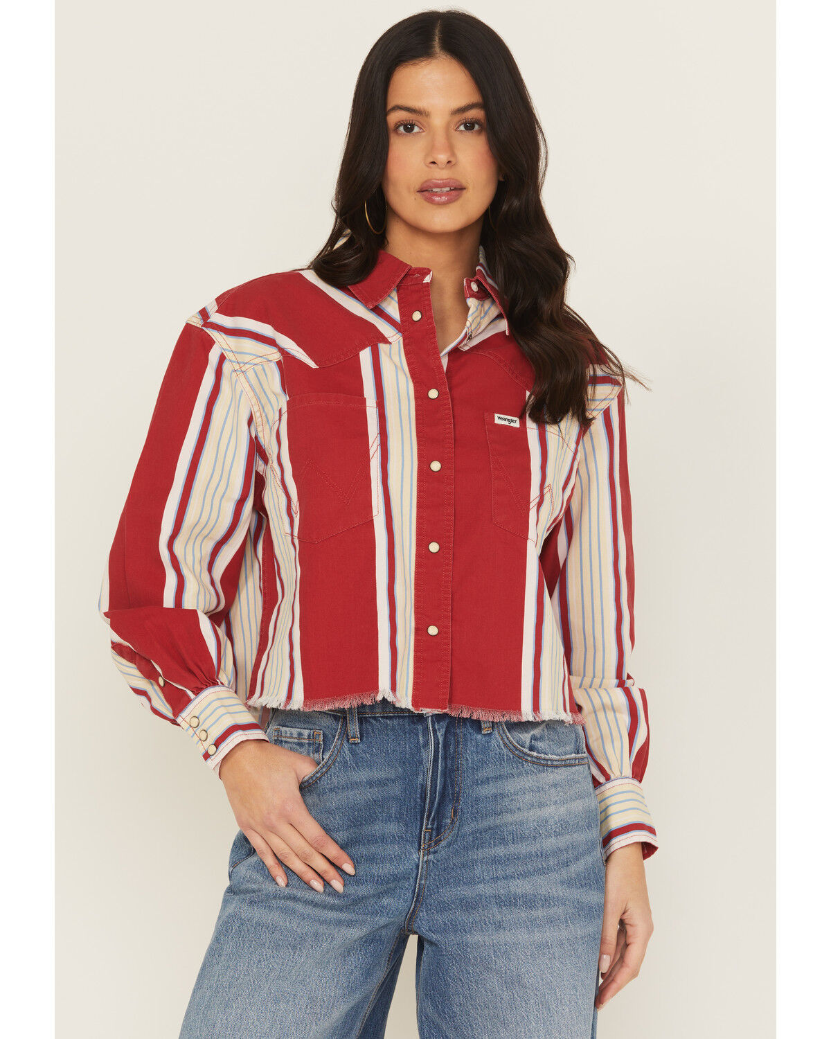 Wrangler Women's Modern Striped Long Sleeve Heritage Long Sleeve Snap Western Shirt