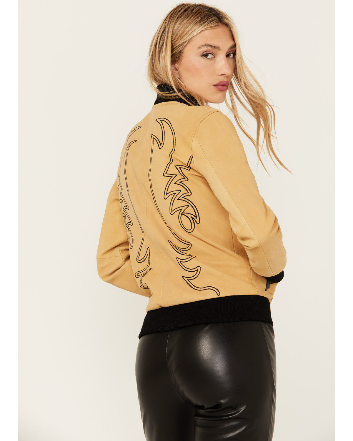 Western & Co Women's Embroidered Leather Bomber Jacket