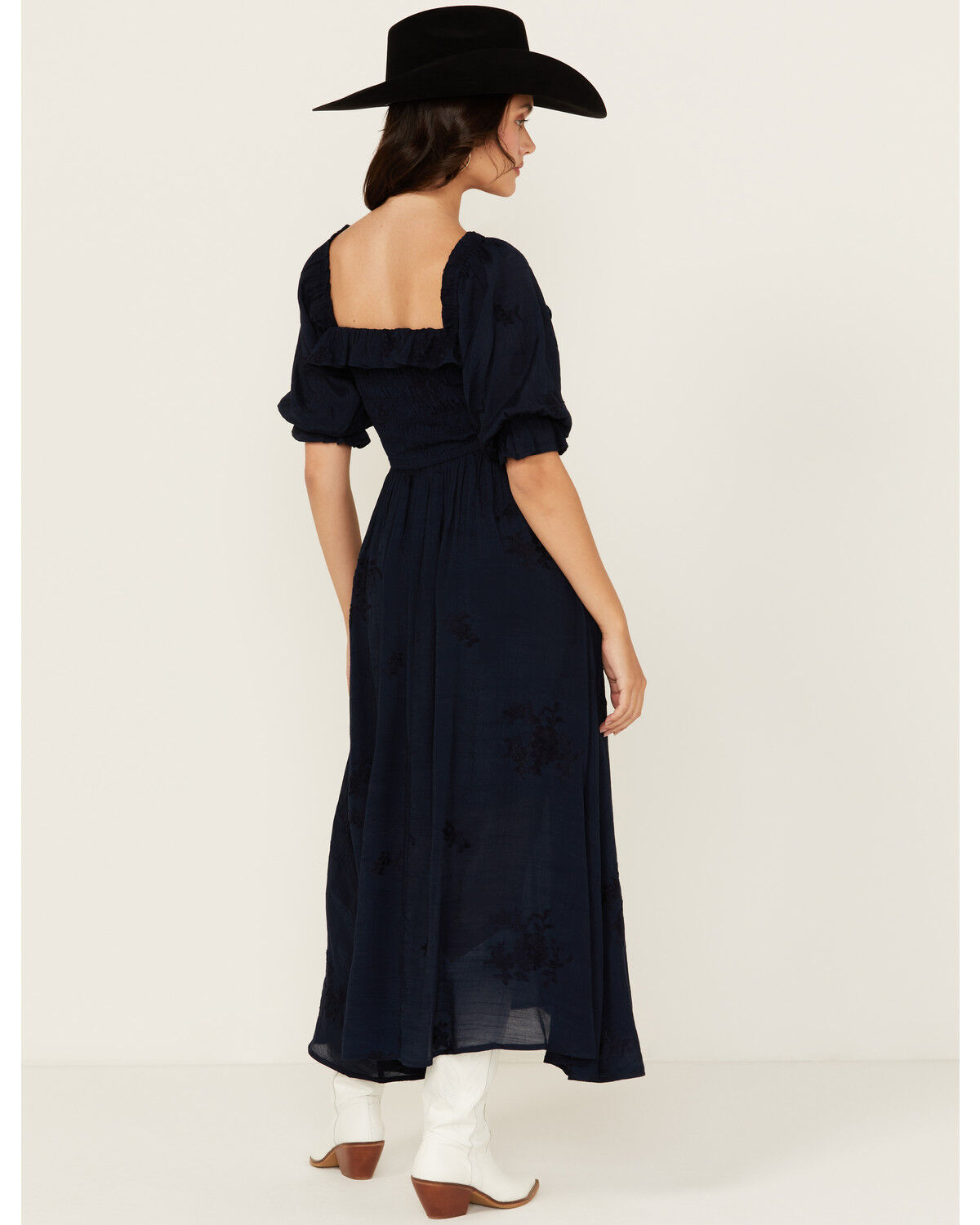 Wild Moss Women's Embroidered Half Sleeve Midi Dress