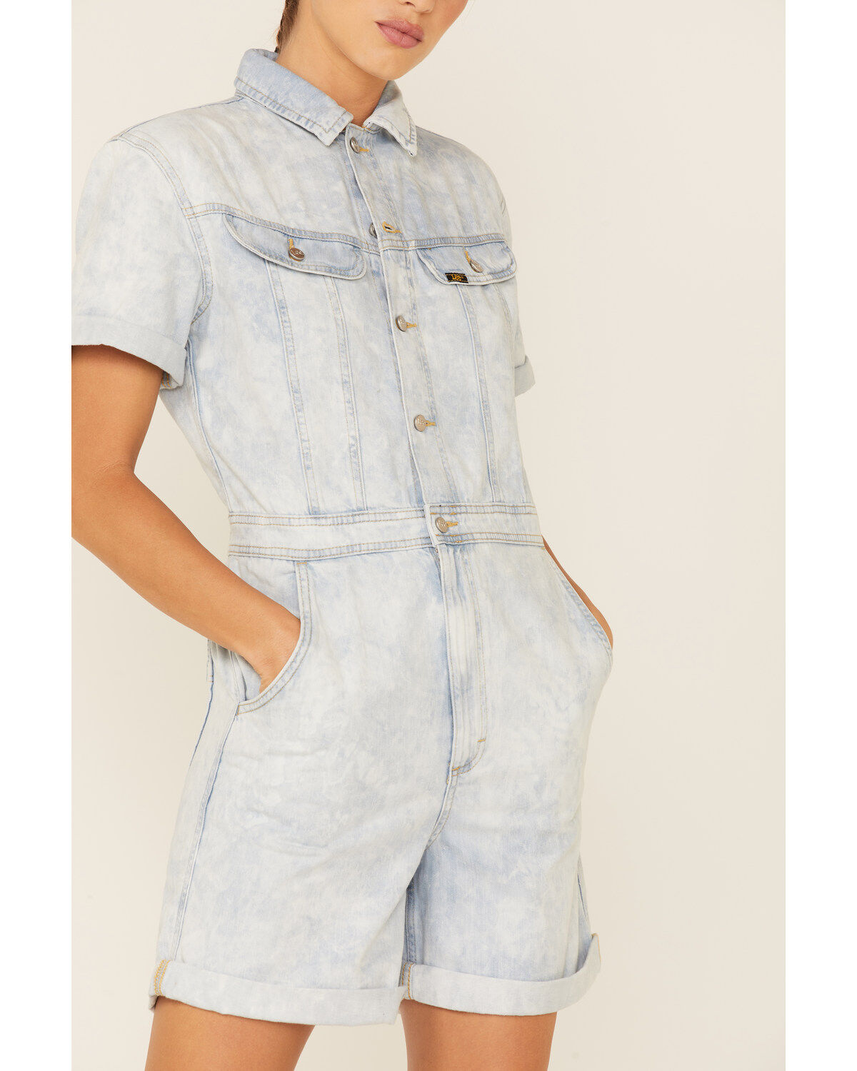 Lee Women's Acid Wash Denim Short Unionall Romper