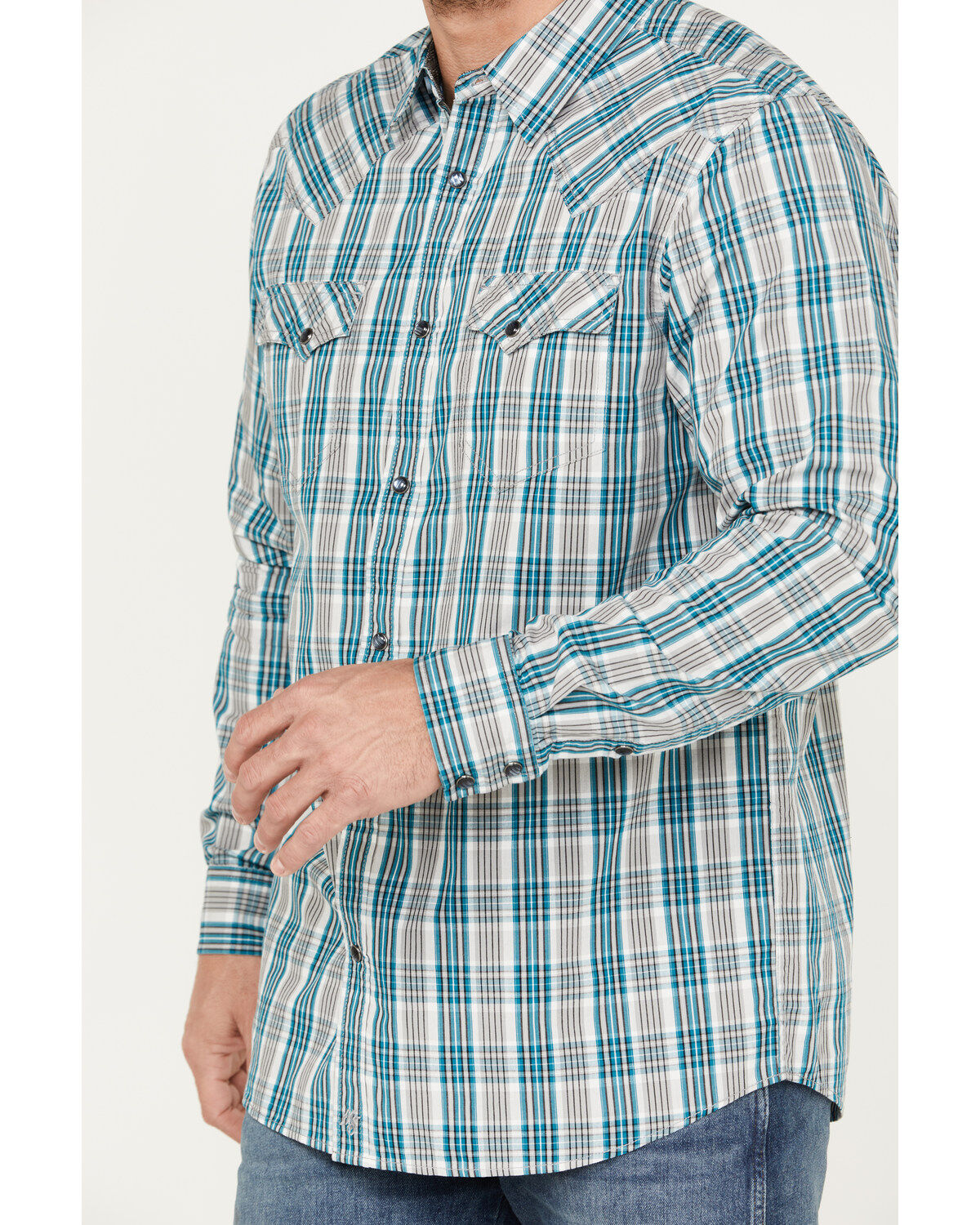 Moonshine Spirit Men's Agave Plaid Print Long Sleeve Western Snap Shirt