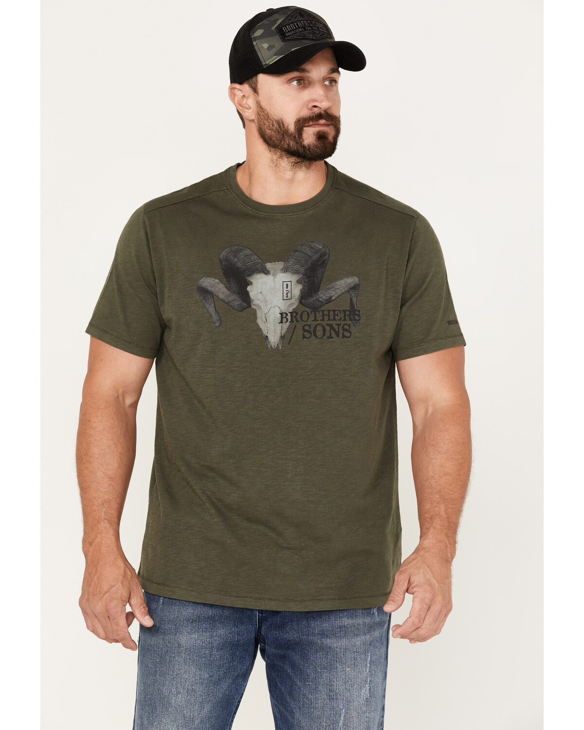Brothers and Sons Men's Longhorn Skull Logo Graphic T-Shirt