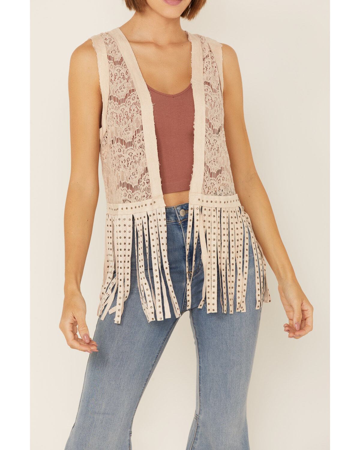 Vocal Women's Lace Studded Fringe Vest