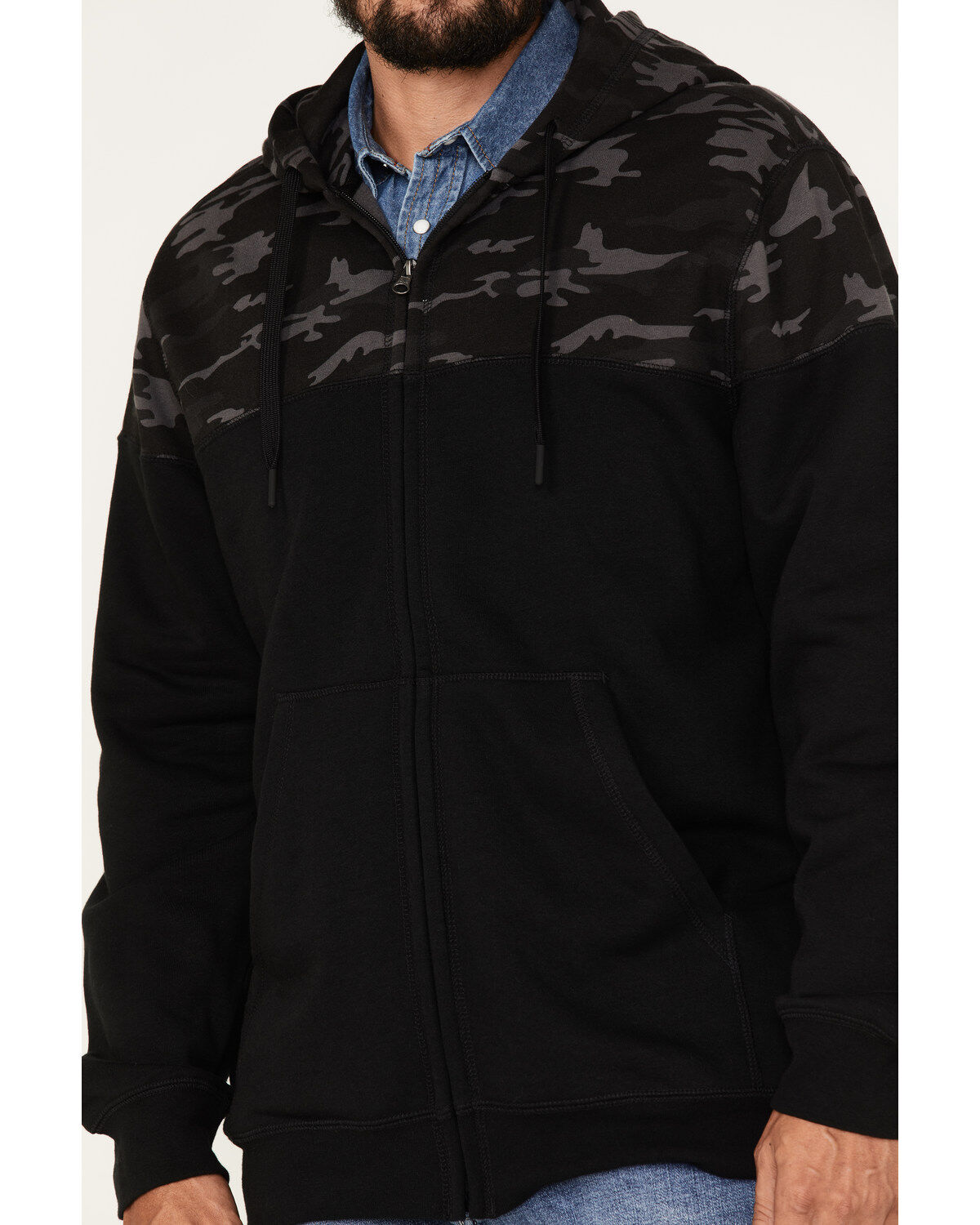 Moonshine Spirit Men's Midnight Camo Color-Blocked Zip-Front Hooded Pullover