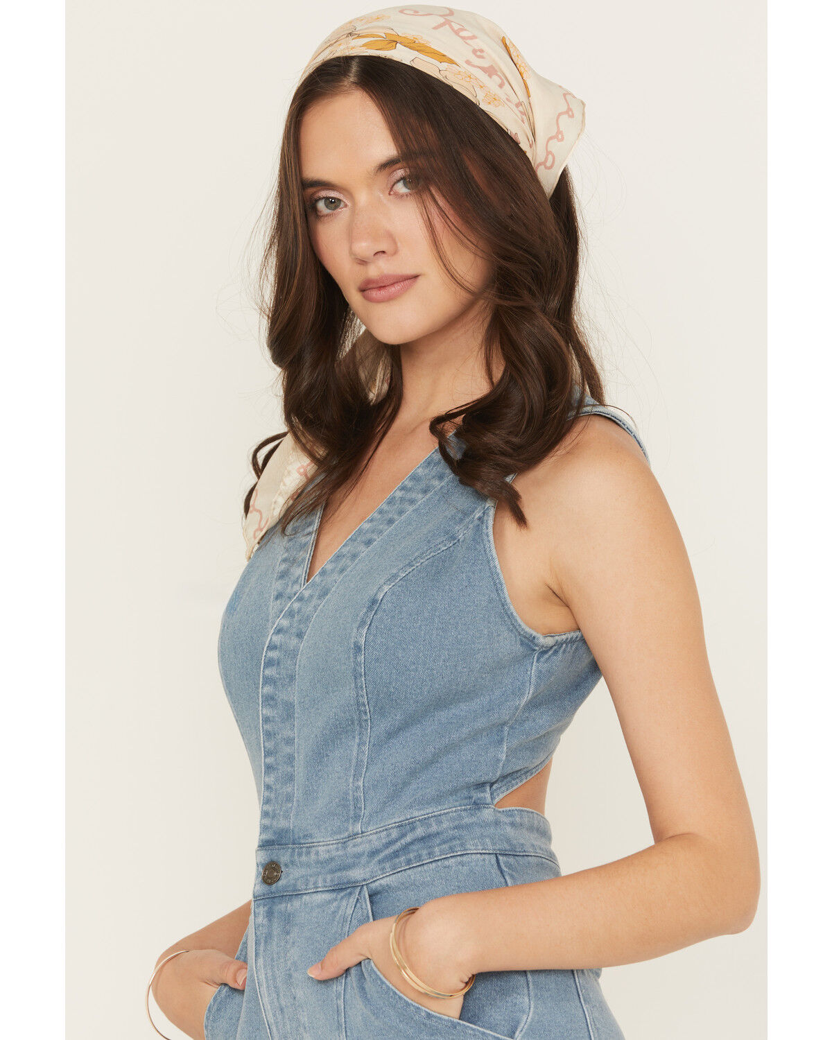 Flying Tomato Women's Light Wash Open Back Denim Jumpsuit