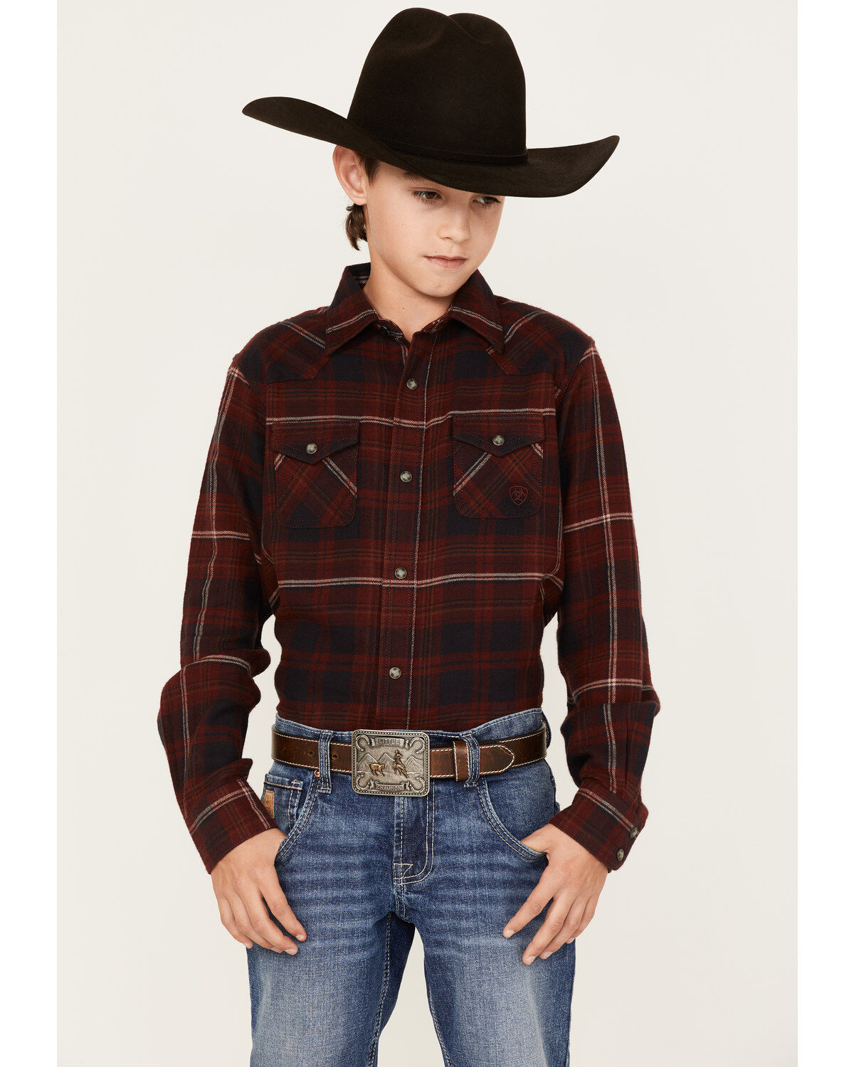 Ariat Boys' Retro Heather Plaid Print Long Sleeve Snap Shirt
