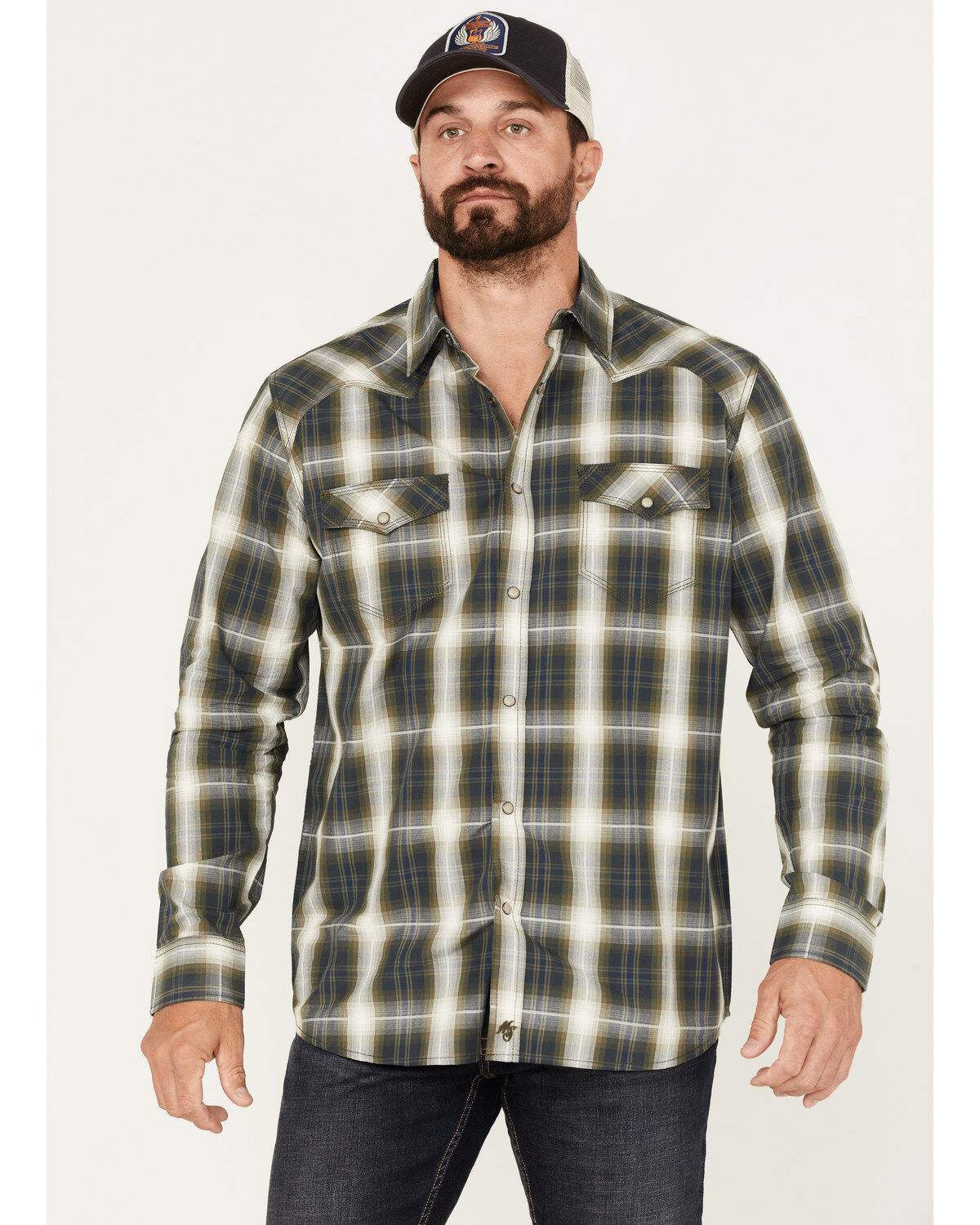 Moonshine Spirit Men's All Day Long Large Plaid Snap Western Shirt