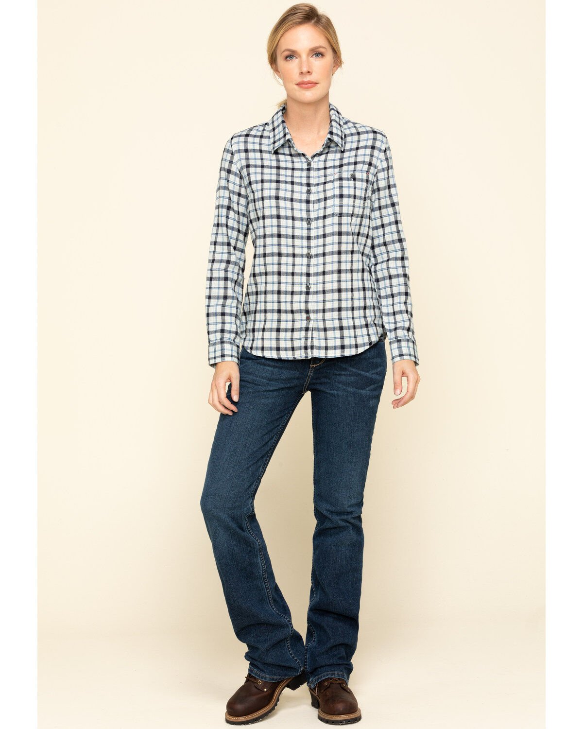 Dovetail Workwear Women's Plaid Print Long Sleeve Button Down Givens Work Shirt