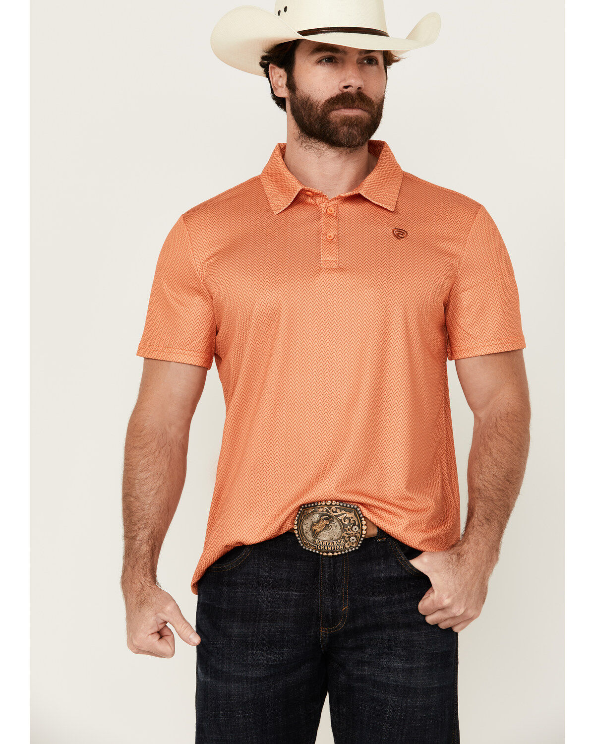 Rock & Roll Denim Men's Geo Print Short Sleeve Stretch Polo Shirt