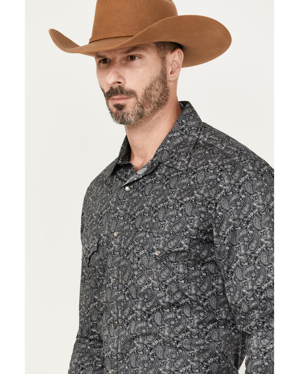 Rock & Roll Denim Men's Paisley Print Long Sleeve Stretch Pearl Snap Western Shirt