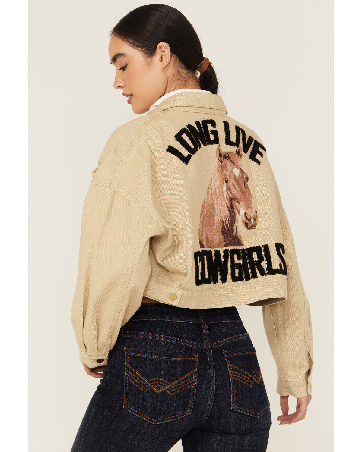 Blue B Women's Long Live Cowgirls Cropped Denim Jacket