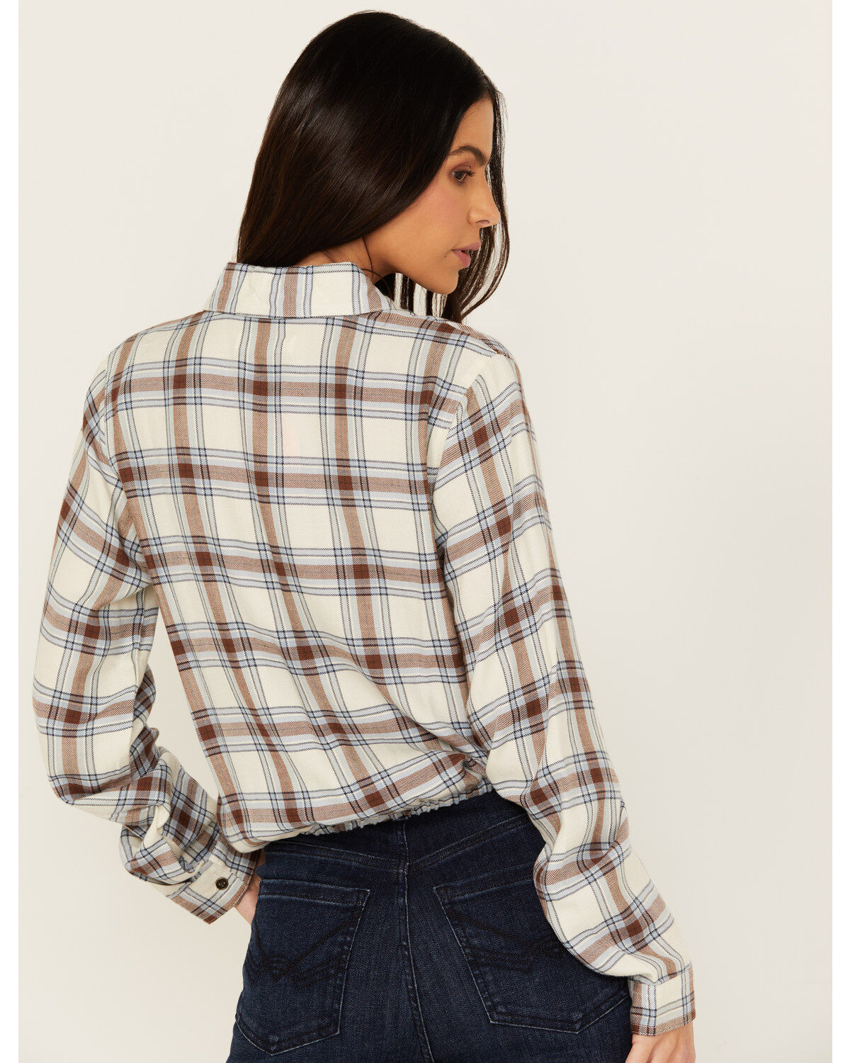 Cleo + Wolf Women's Amy Plaid Print Button-Up Cropped Long Sleeve Flannel Shirt
