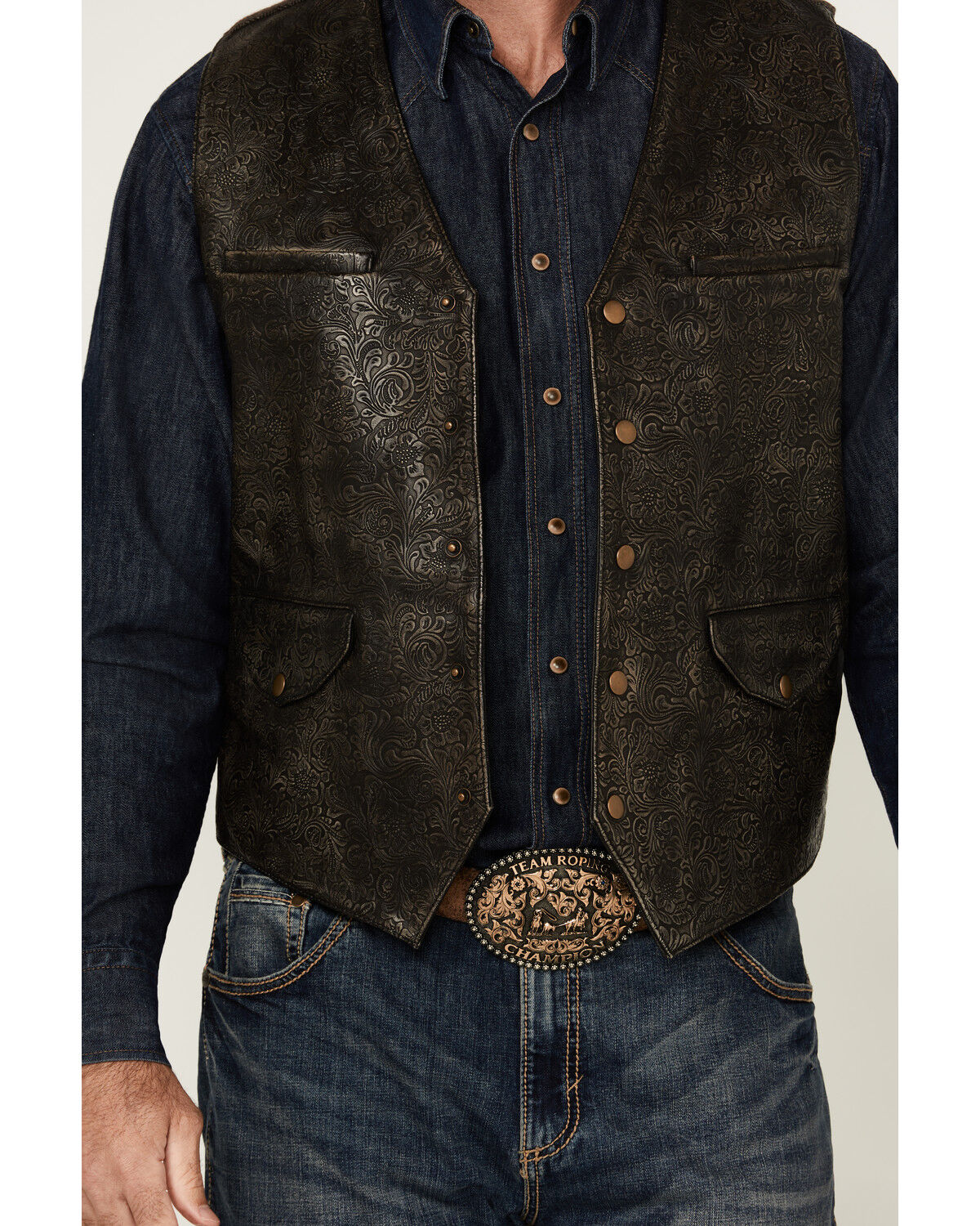 Moonshine Spirit Men's Bar Stool Tooled Leather Vest