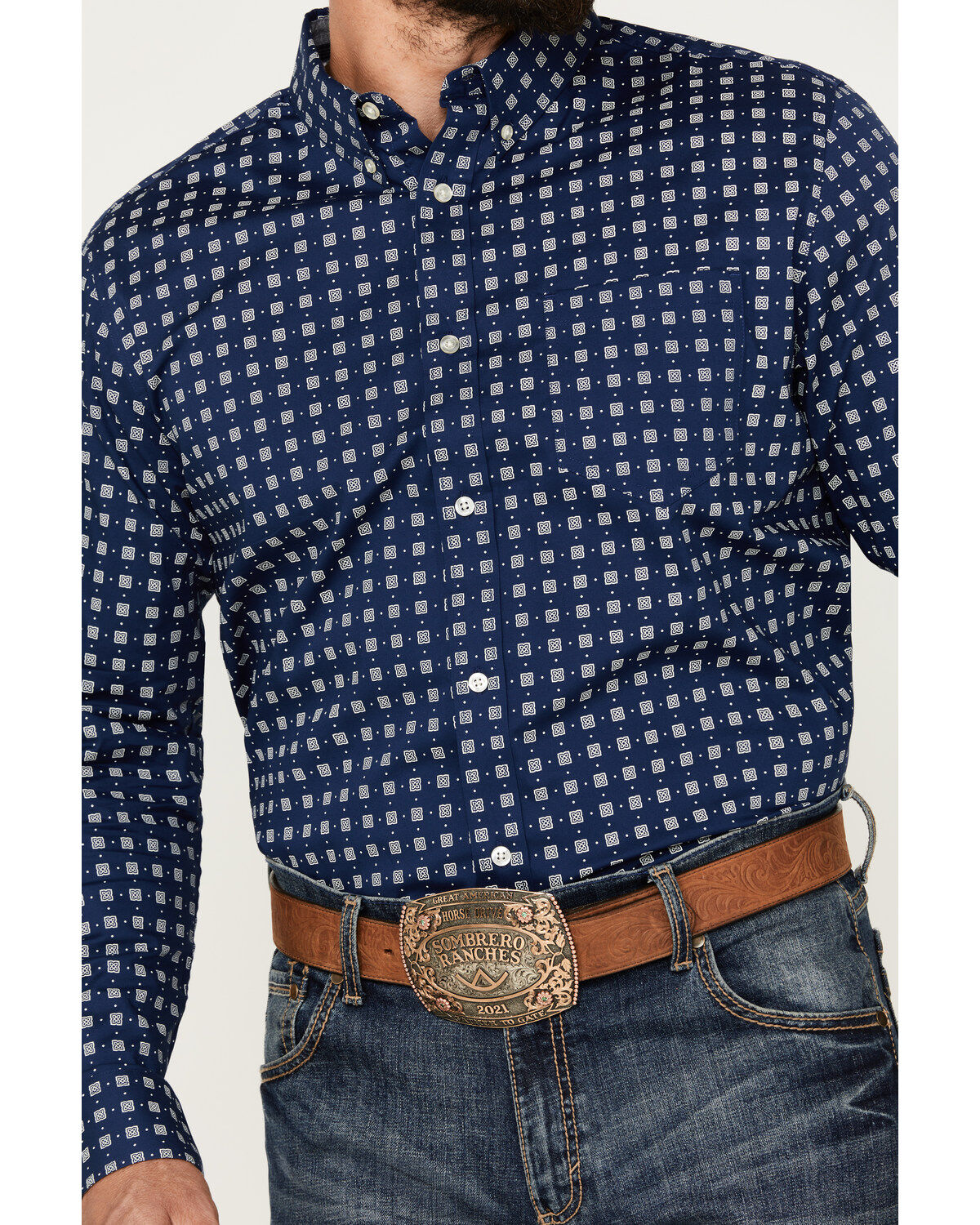 Cody James Men's Rough Road Geo Print Long Sleeve Button-Down Stretch Western Shirt