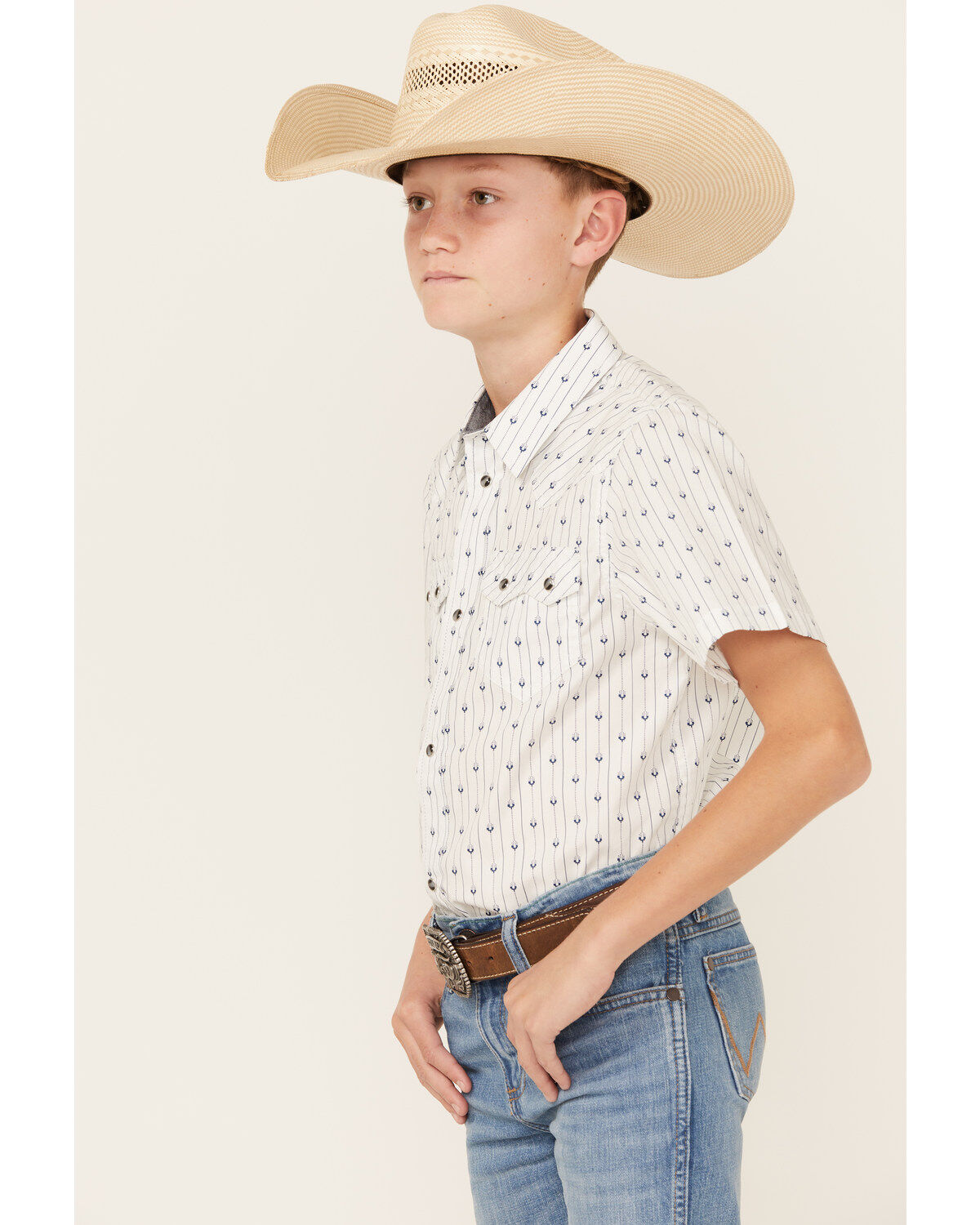 Cody James Boys' Challenger Horseshoe Print Short Sleeve Snap Western Shirt