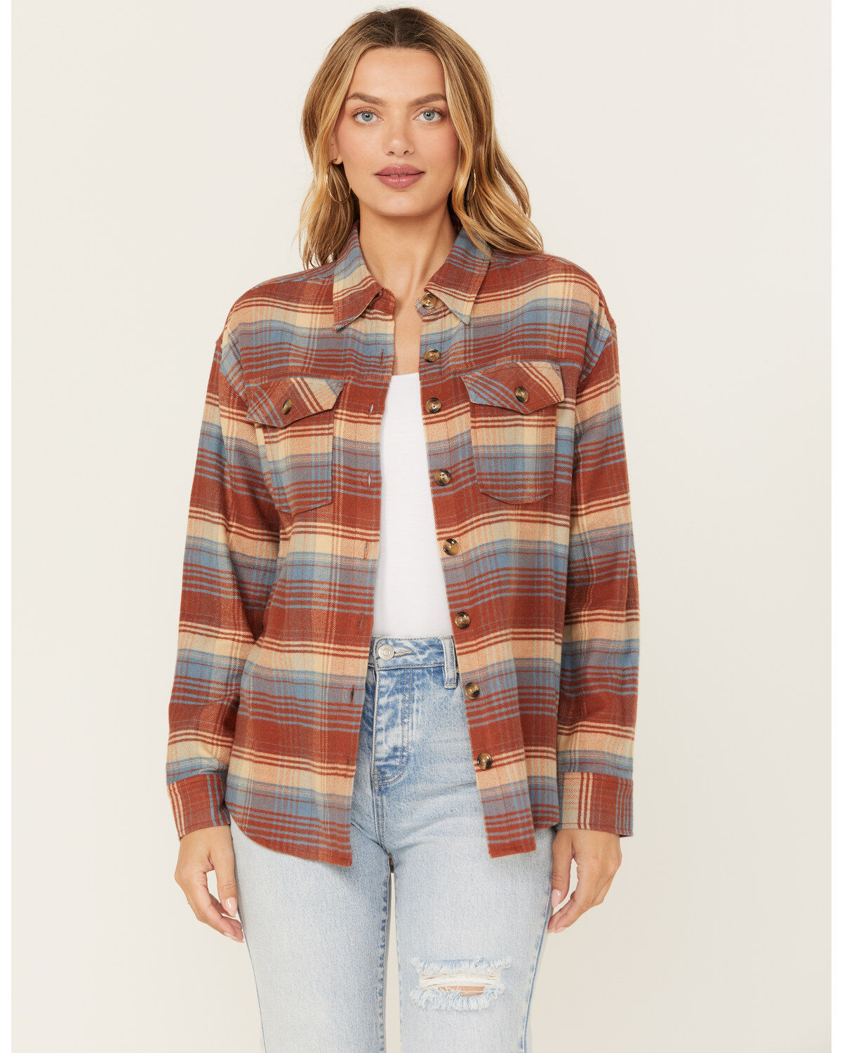 Cleo + Wolf Women's Long Sleeve Button-Down Flannel Boyfriend Shirt