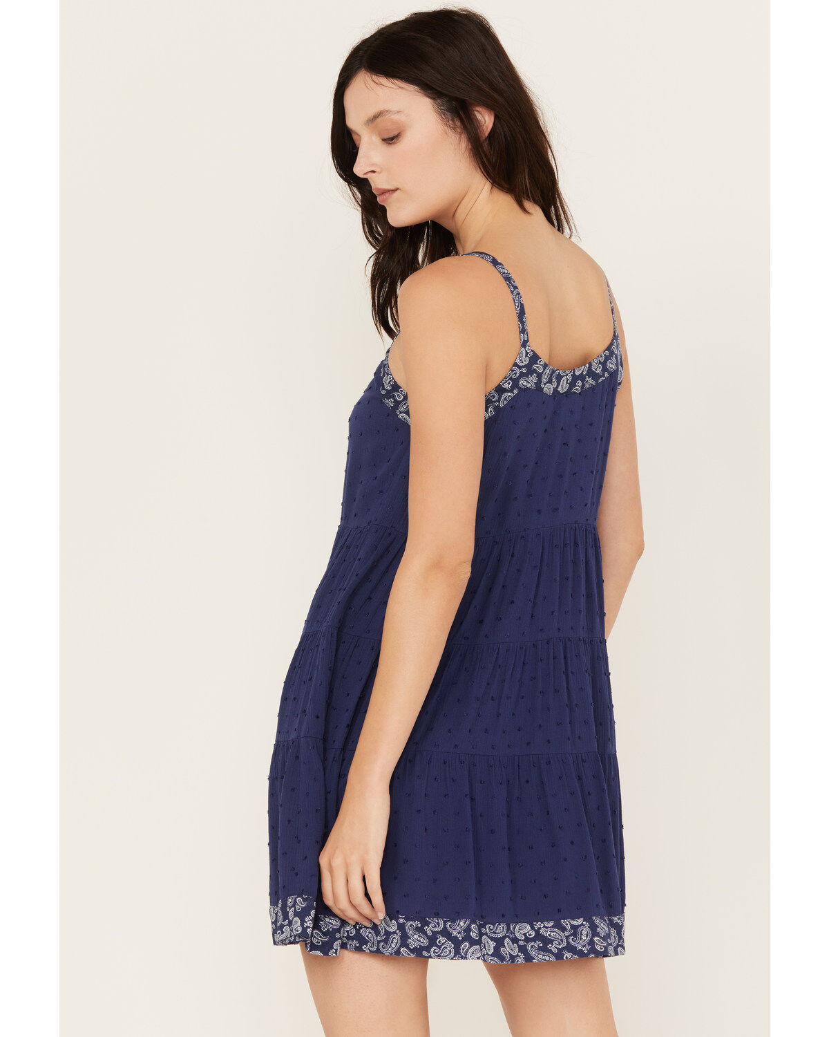 Yura Women's Paisley Border Sleeveless Tiered Mini Dress