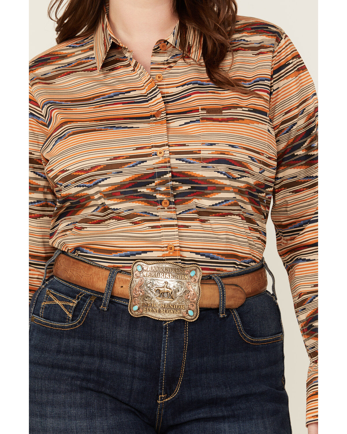 Ariat Women's Chimayo Southwestern Print Kirby Long Sleeve Stretch Button-Down Western Shirt - Plus