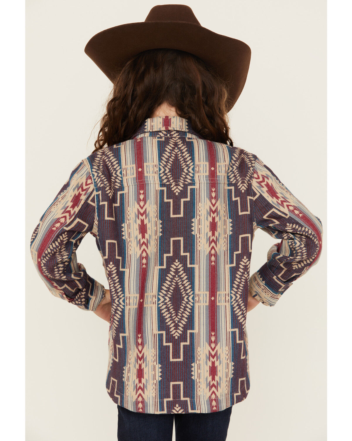 Shyanne Girls' Southwestern Striped Print Long Sleeve Snap Shacket