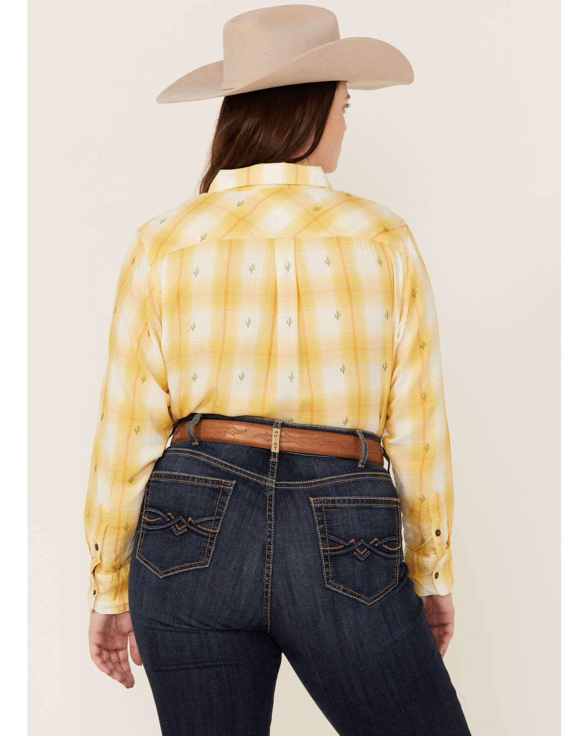 Ariat Women's R.E.A.L Billie Jean Cactus Plaid Print Long Sleeve Button-Down Western Shirt - Plus