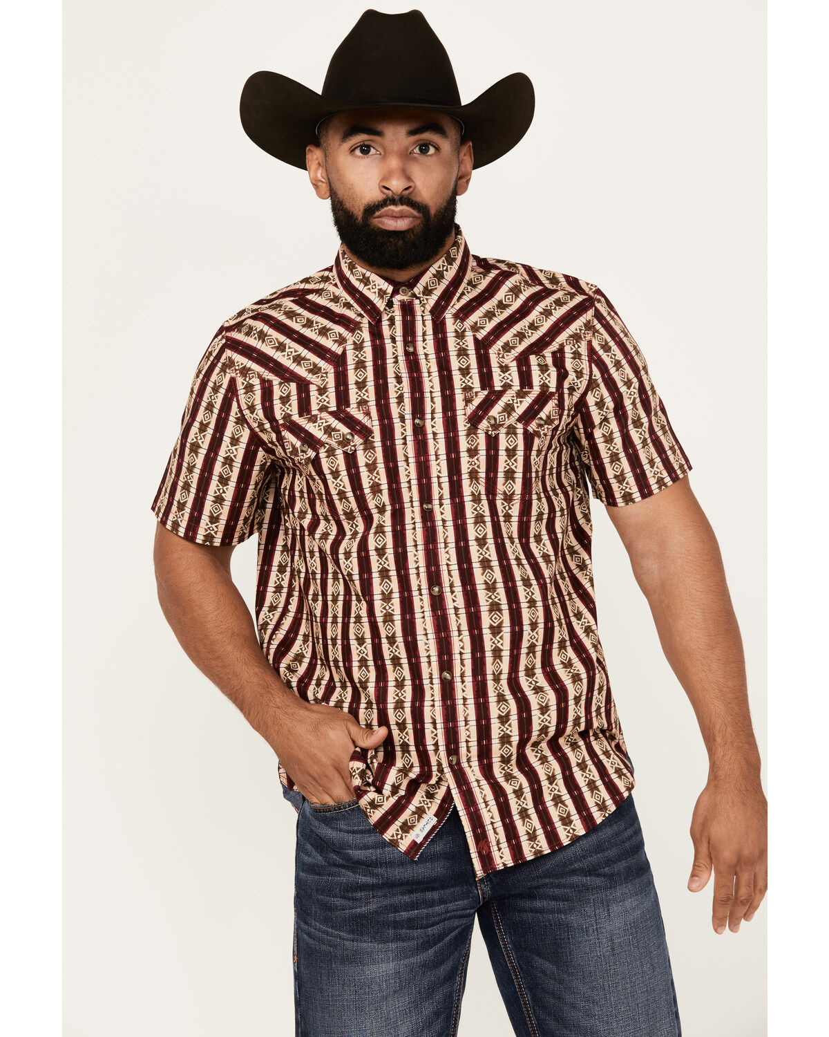 Moonshine Spirit Men's Experience Southwestern Striped Print Short Sleeve Snap Western Shirt