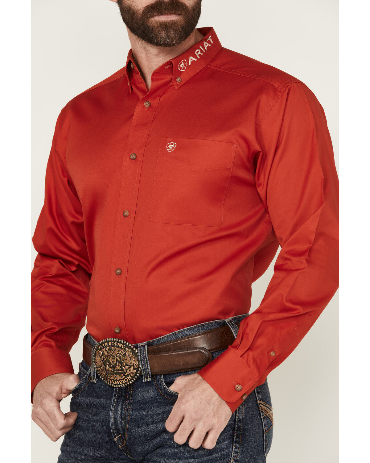 Ariat Men's Team Logo Solid Long Sleeve Button-Down Western Shirt