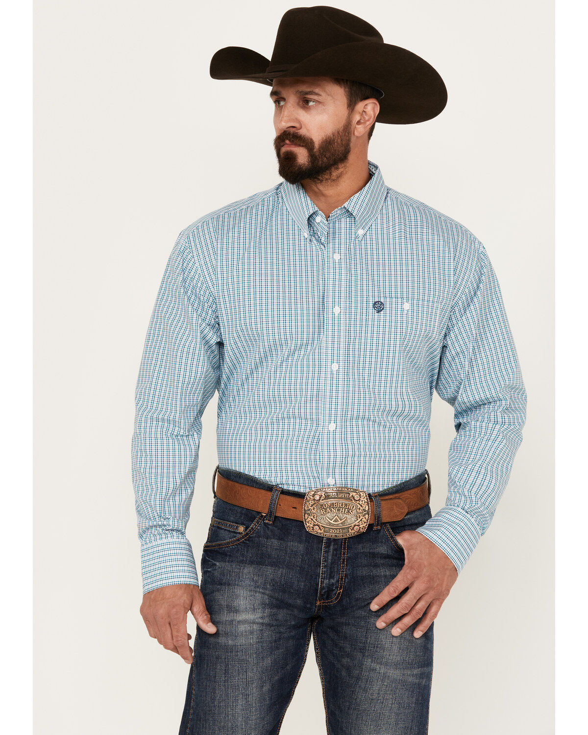 George Strait by Wrangler Men's Plaid Print Long Sleeve Button-Down Western Shirt - Big