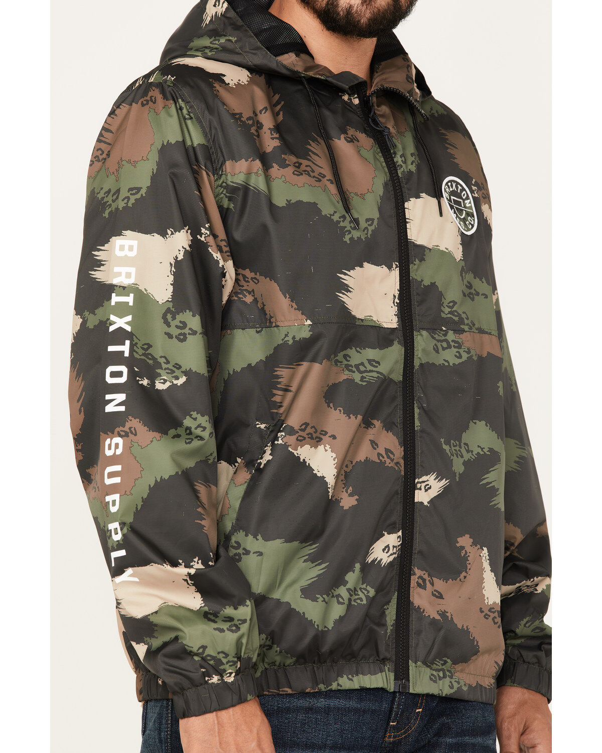 Brixton Men's Camo Print Claxton Crest Logo Graphic Hooded Zip Jacket