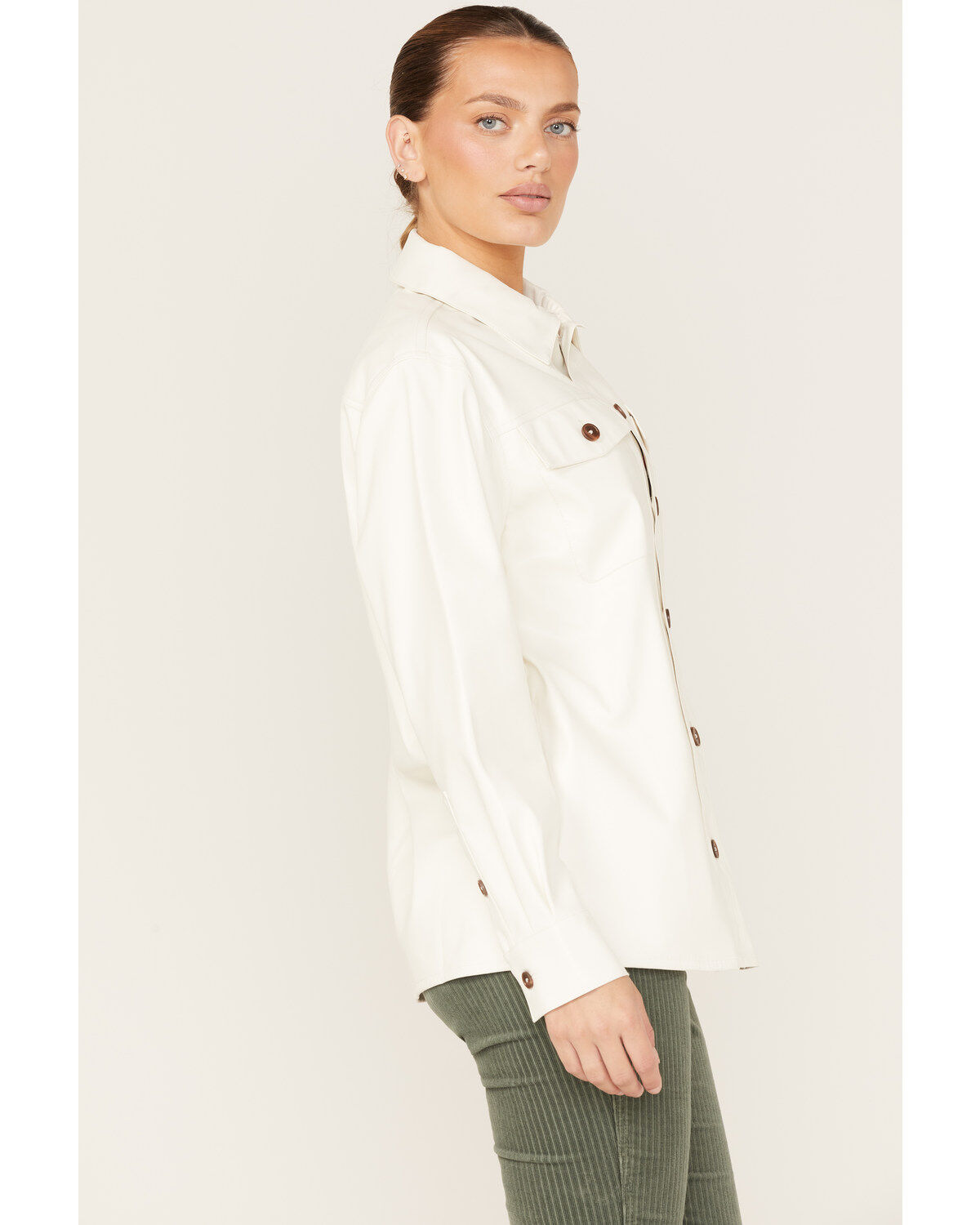 Cleo + Wolf Women's Oversized Solid Faux Leather Shacket