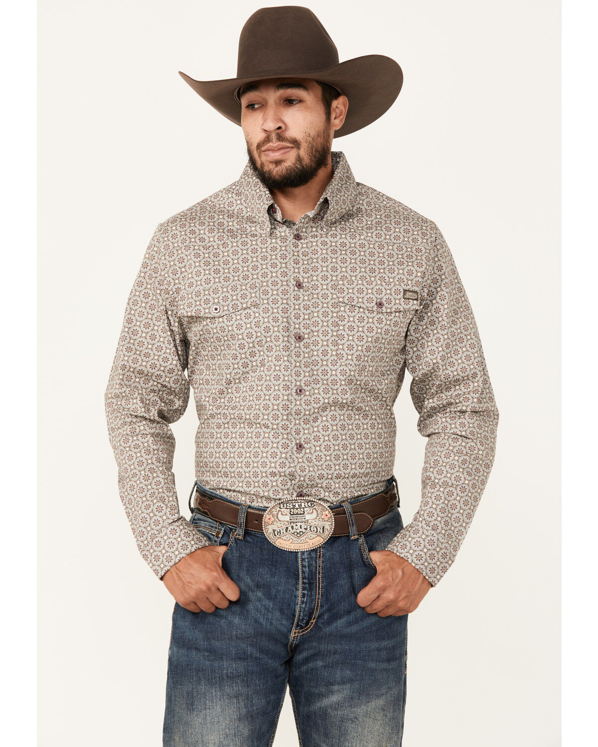 Justin Men's Boot Barn Exclusive Medallion Print Long Sleeve Button-Down Stretch Western Shirt