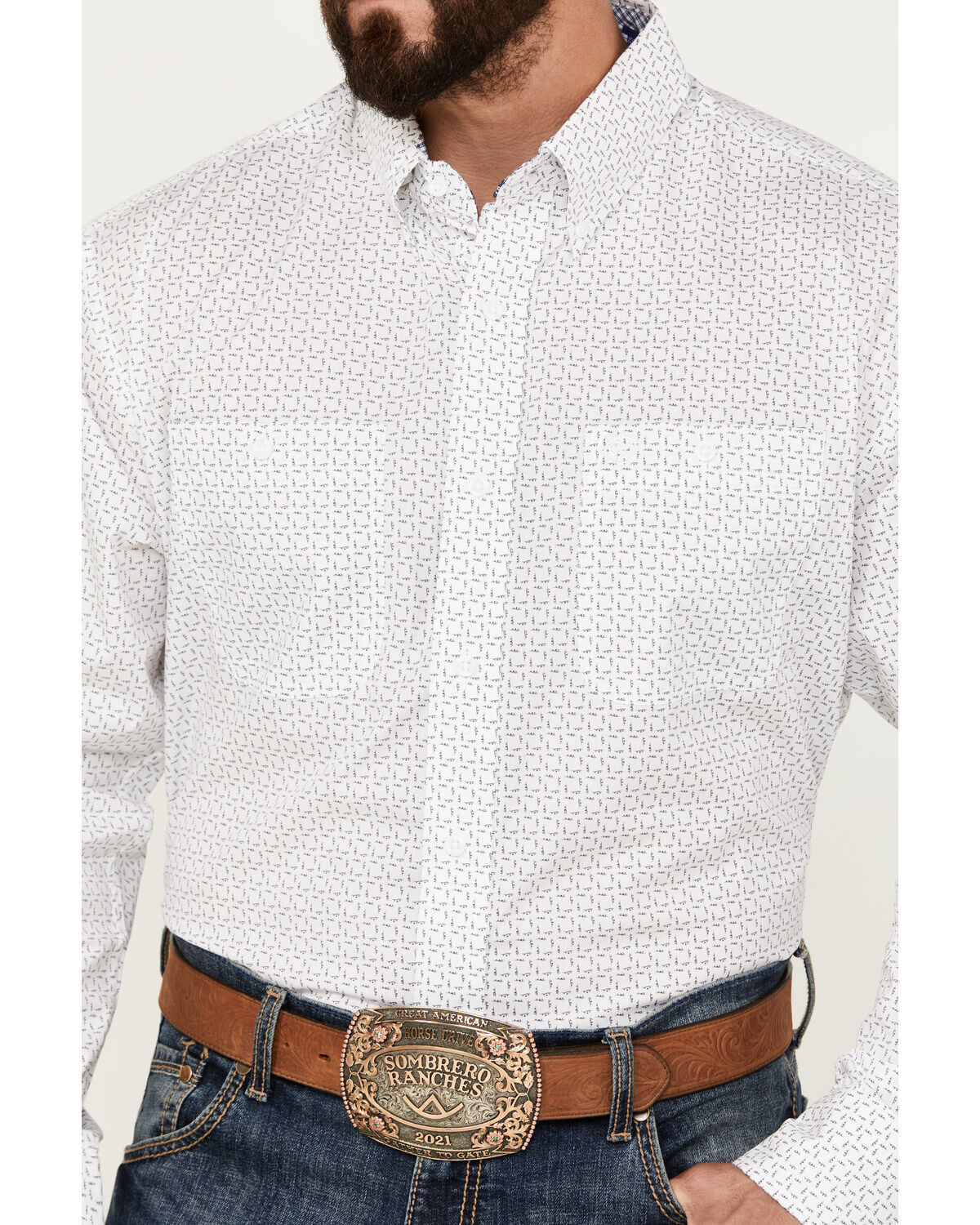 George Strait by Wrangler Men's Print Long Sleeve Button-Down Western Shirt