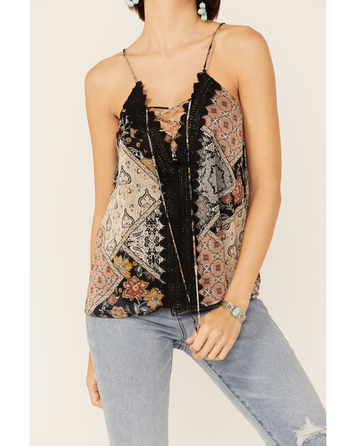 Miss Me Women's Multicolored Patchwork Lace Tank