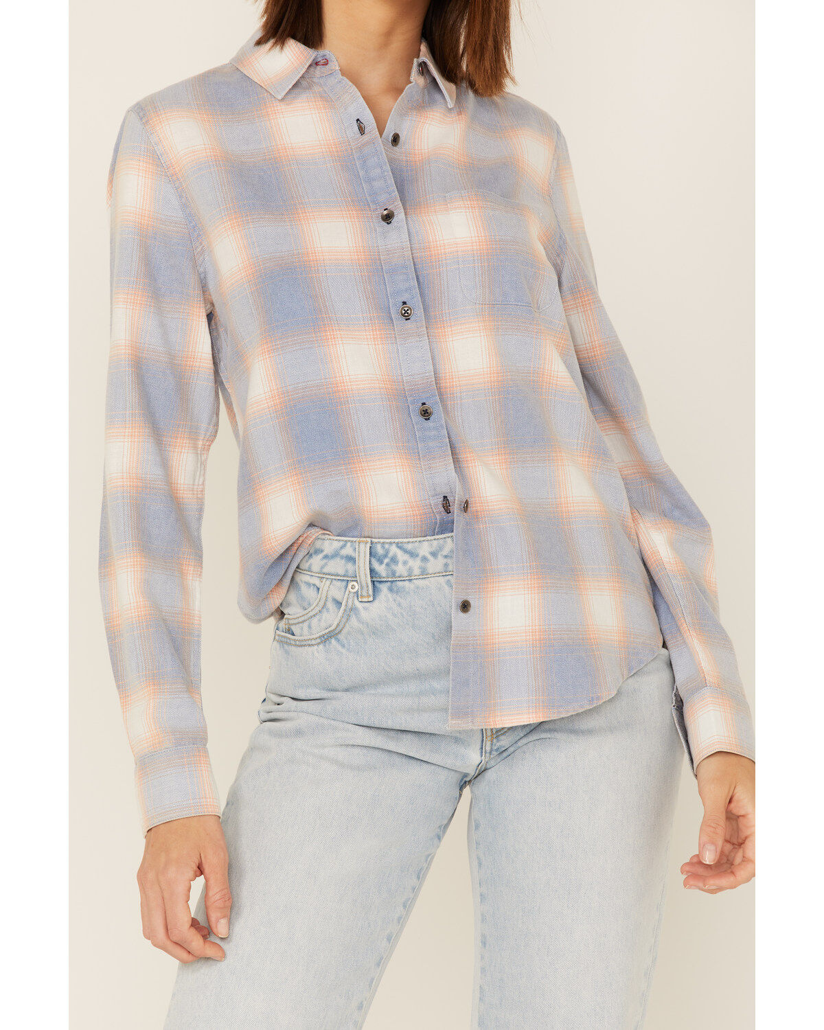 Flag & Anthem Women's Long Sleeve Plaid Pocket Button Shirt