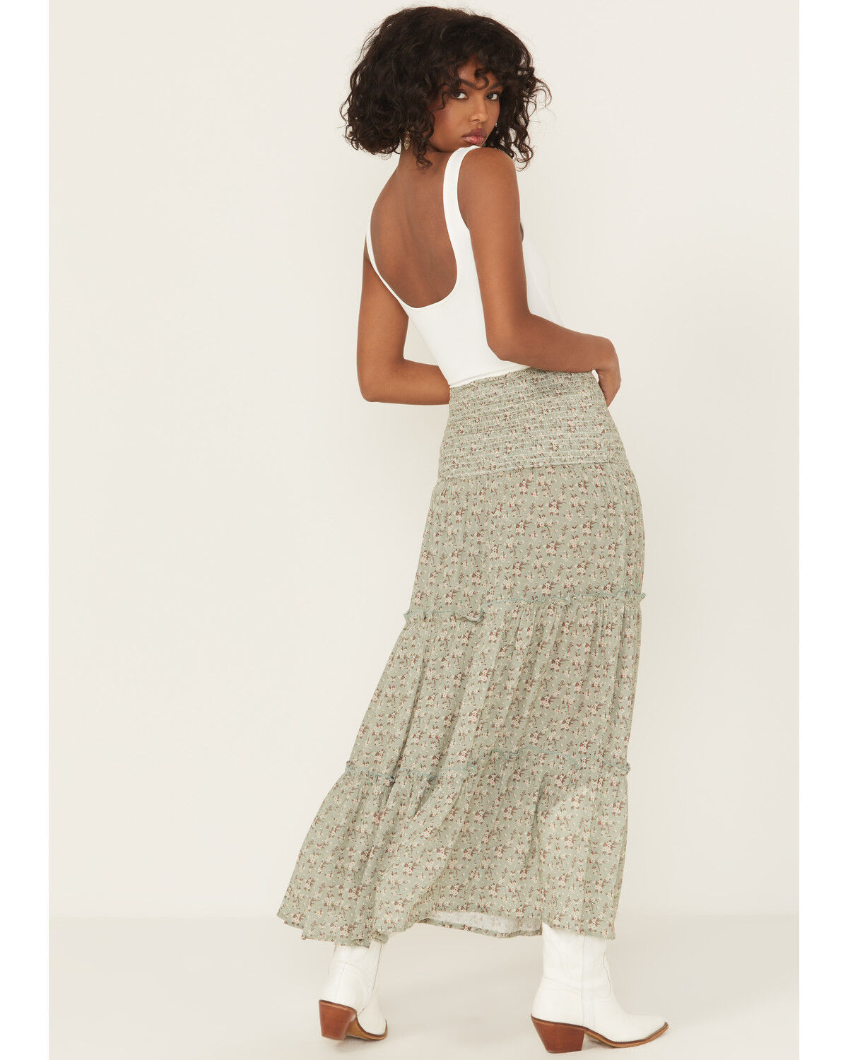 Rock & Roll Denim Women's Floral Print Tiered Maxi Skirt